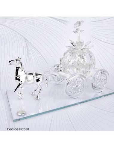 Bomboniere profumatori in cristallo carrozza cavallo argentato Pierre Cardin