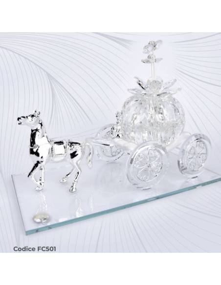 Bomboniere profumatori in cristallo carrozza cavallo argentato Pierre Cardin