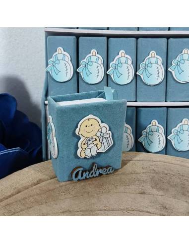 Portaconfetti Battesimo personalizzate maschio libro con libreria | Sindy Bomboniere