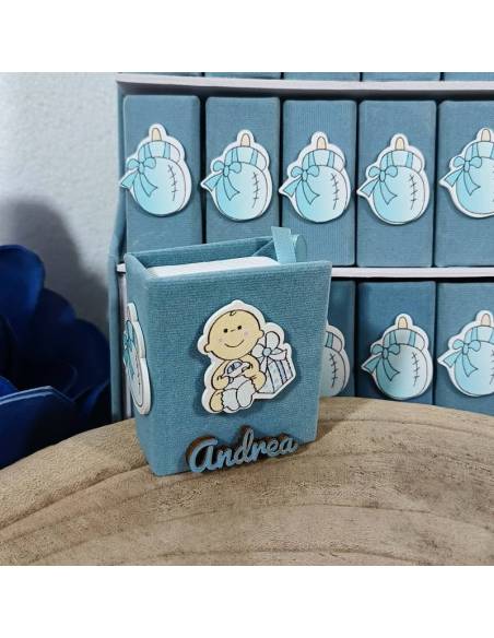 Portaconfetti Battesimo personalizzate maschio libro con libreria | Sindy Bomboniere