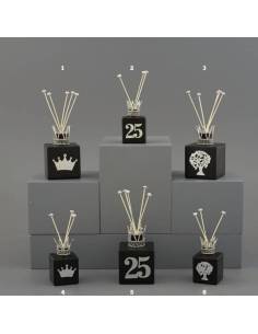 Diffusori per ambienti quadrati neri corone argentate con strass Melograno bomboniere