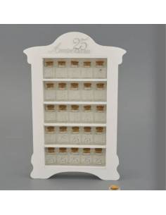 Barattoli portaconfetti 25 anniversario in mobiletto bianco Melograno