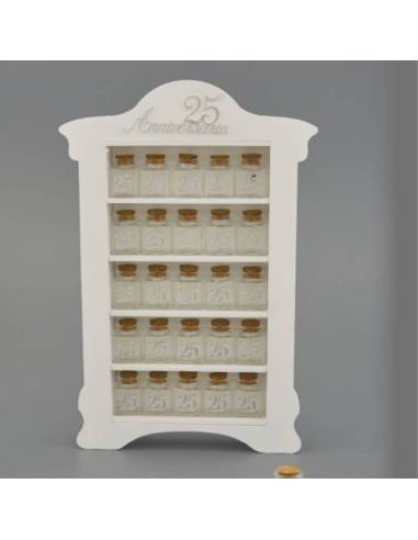 Barattoli portaconfetti 25 anniversario in mobiletto bianco Melograno