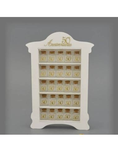Vasetti portaconfetti 50 annversario in mobiletto bianco Melograno bomboniere