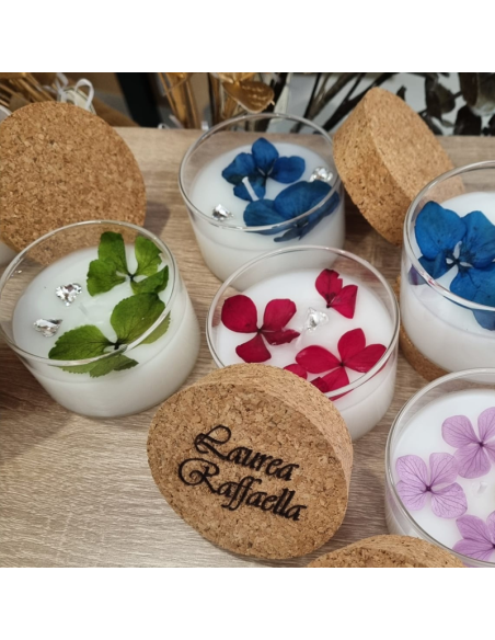 Bomboniere candele profumate particolari in vetro tappo personalizzato | Sindy Bomboniere