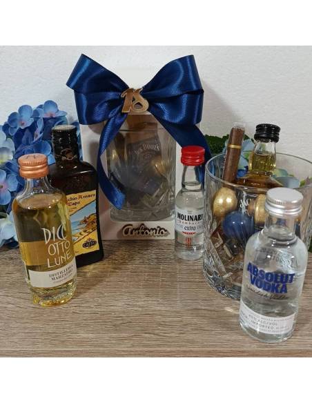 Bomboniere bottiglie liquore mignon e sigaro bicchiere in vetro | Sindy Bomboniere