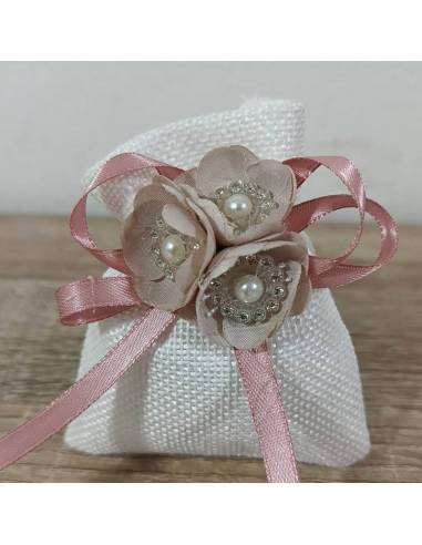 Sacchetti portaconfetti 0,99 con fiore rosa e perla centrale