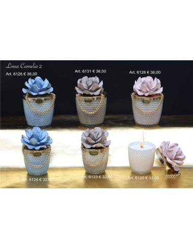 Candela profumata elegante Marechiaro bomboniere con fiori Linea Camelia
