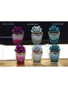 Candele profumate particolari Marechiaro bomboniere con fiori Linea Camelia