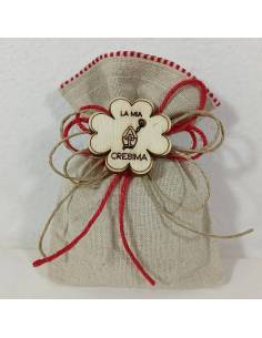 Sacchetti Cresima juta quadrifoglio con immagine sacra| Sindy Bomboniere