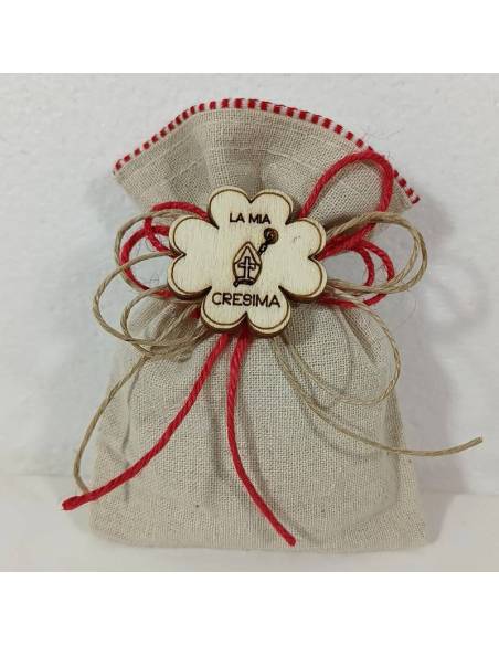 Sacchetti Cresima juta quadrifoglio con immagine sacra| Sindy Bomboniere