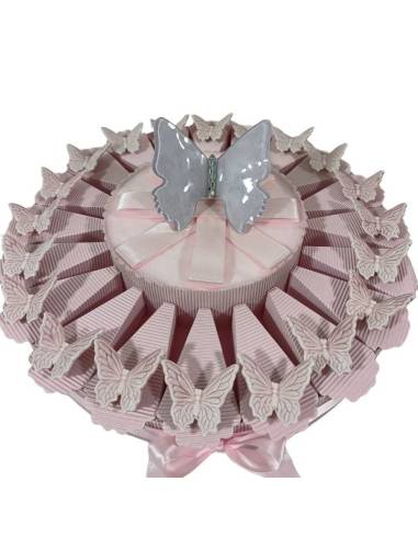 Torta bomboniere farfalle rosa calamite in ceramica 20+10
