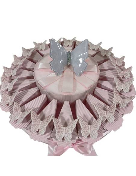 Torta bomboniere farfalle rosa calamite in ceramica 20+10