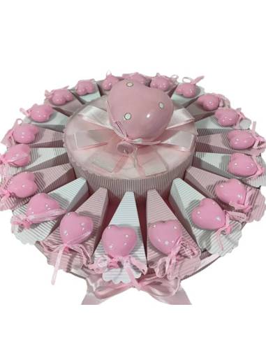 Torta bomboniere palloncini magneti rosa confetti e bigliettini