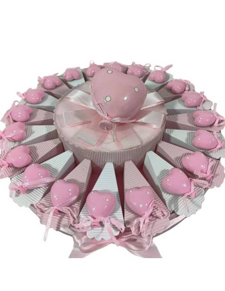 Torta bomboniere palloncini magneti rosa confetti e bigliettini