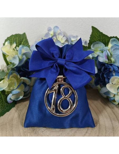 Sacchetti portaconfetti blu bomboniere 18 anni portachiavi