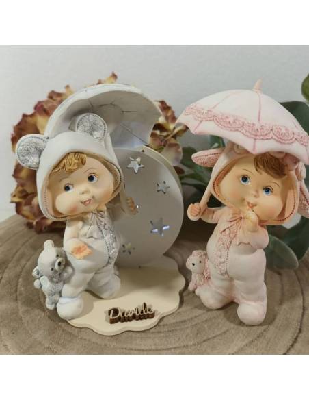 Bomboniere lampade led mezza luna statuina con ombrello nome personalizzato