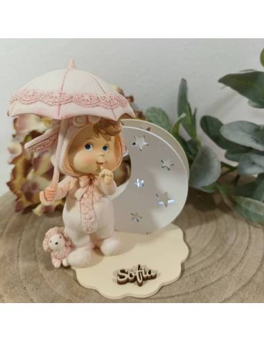 Bomboniere lampade led mezza luna statuina con ombrello nome personalizzato | Sindy Bomboniere