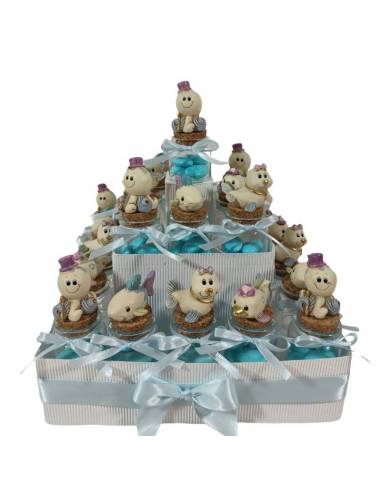 Bomboniere Battesimo maschio vasetti portaconfetti animaletti tema mare