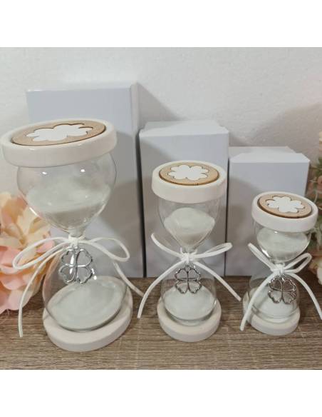 Clessidra bomboniera portafortuna ciondolo quadrifoglio argentato