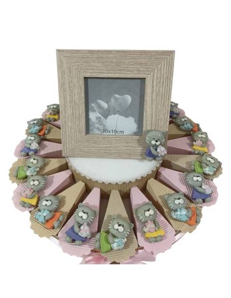 Torta Bomboniere Battesimo compleanno calamite gatti colorati + portafoto gattina