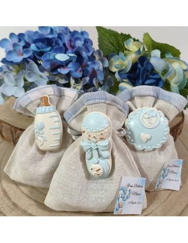 Bomboniere Battesimo bimbo con calamite completi di confetti