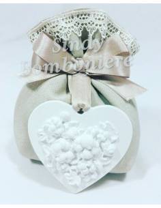 BOMBONIERA CONFEZIONATA SACCHETTO CUORE CHIC NASTRO CONFETTI CRESIMA COMUNIONE 2