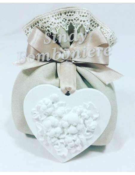 BOMBONIERA CONFEZIONATA SACCHETTO CUORE CHIC NASTRO CONFETTI CRESIMA COMUNIONE
