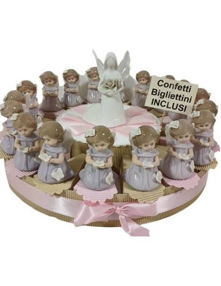 Torta bomboniere Battesimo bimba angeli in porcellana