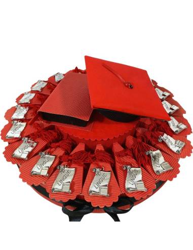 TORTA BOMBONIERA per laurea porta confetti pergamena LINGUE spedizione inclusa