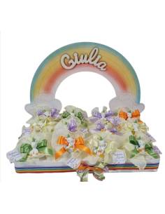 Bomboniere Battesimo unicorno arcobaleno in legno