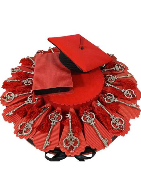 TORTA BOMBONIERE LAUREA chiave argentata con nappa rossa