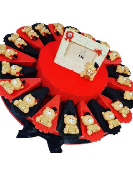 TORTA BOMBONIERA LAUREA orsetti magneti con tocco e libricino dorato