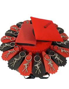 Torta bomboniera laurea portaconfetti con calibro e compasso portachiavi in zama