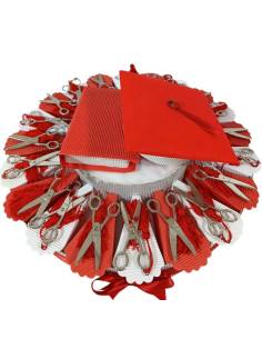 Bomboniera laurea forbici con nappina rossa torta bomboniera