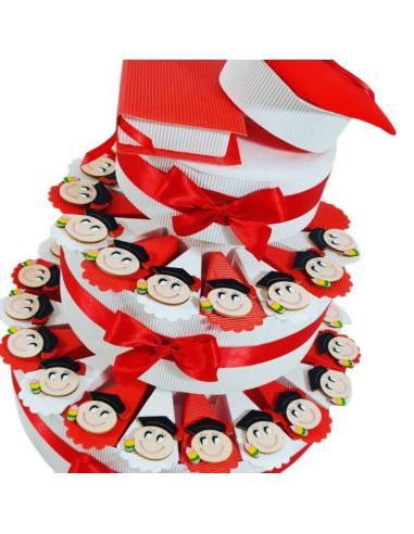 Torta laurea con smile in legno magneti dipinti a mano con centrale tocco e tesi