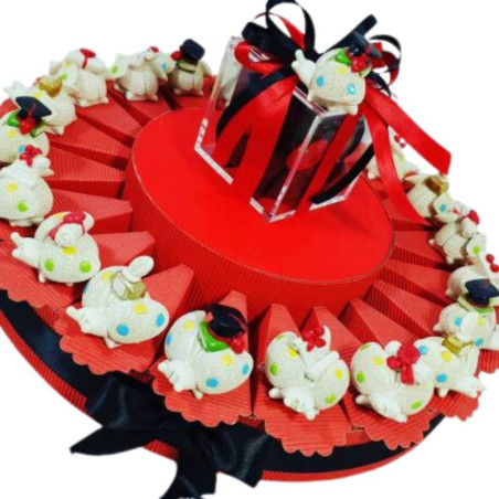 TORTA BOMBONIERA LAUREA con COCCINELLE PORTAFORTUNA Lettere GIURISPRUDENZA INGEGNERIA