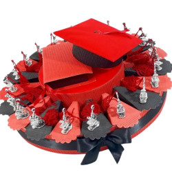 Torta bomboniera microscopio argento con nappina per laurea biologia scienze tocco velluto