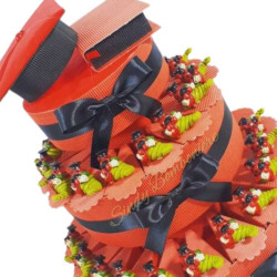 TORTA BOMBONIERA CON CORNUCOPIA CON COCCINELLA TOCCO PERGAMENA LAUREA