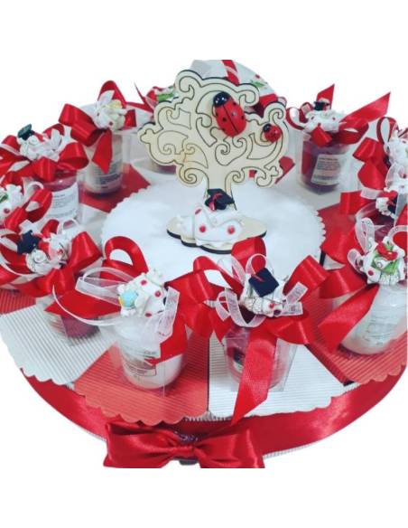 Candele bomboniere laurea torta completa di coccinelle