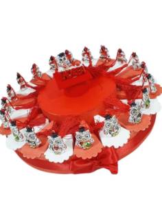 Torta bomboniera laurea con gufetti stilizzati argentati misti con nappa