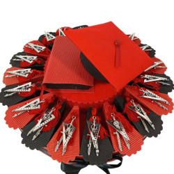 TORTA BOMBONIERA LAUREA CON SQUADRETTA E COMPASSO ARGENTATI PER LAUREA  ARCHITTETTURA INGEGNERIA