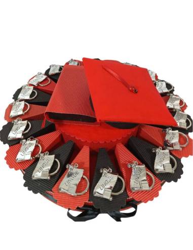 TORTA BOMBONIERA per laurea porta confetti pergamena portachiavi Lingue spedizione inclusa