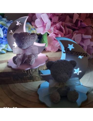 Idee bomboniere Battesimo luce led che rappresenta mezza luna celeste o rosa