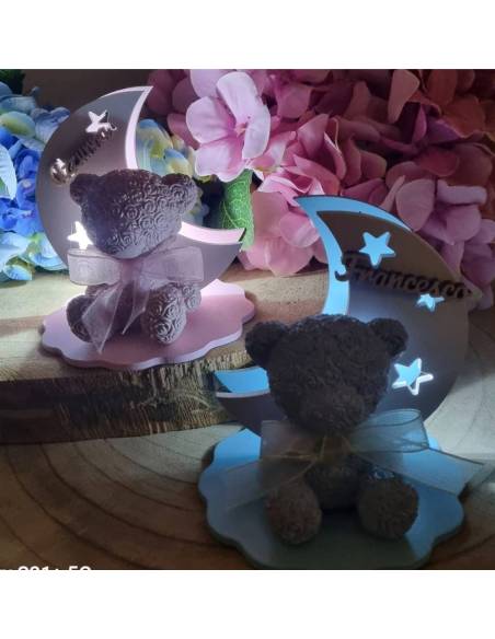 Idee bomboniere Battesimo luce led che rappresenta mezza luna celeste o rosa