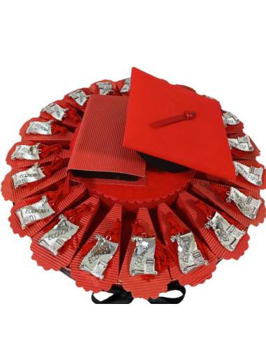 Bomboniere per laurea PERGAMENA argentata per economia con nappina tesi tocco