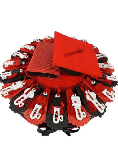 TORTA BOMBONIERA laurea con chiavi decorate e nappina rossa spedizione inclusa