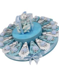 Torta bomboniere battesimo bimbo Coccinella portachiavi celeste