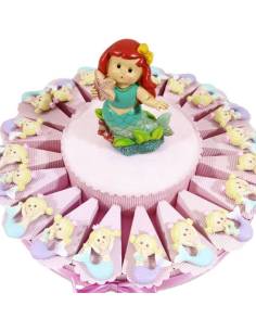 Torta bomboniere sirene calamita con coda lilla e azzurra