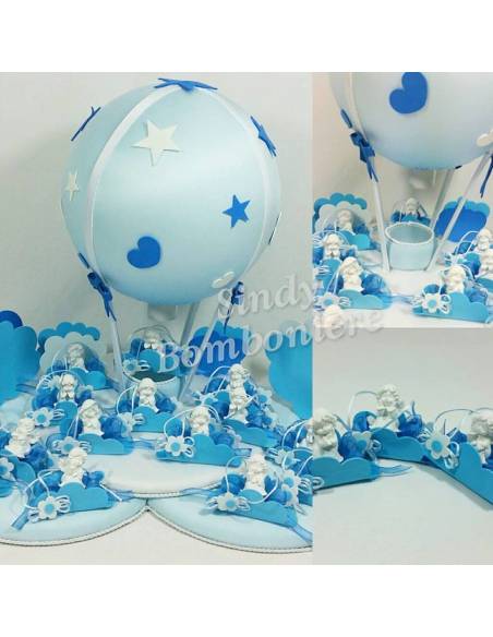 BOMBONIERE ANGELI PER BATTESIMO MONGOLFIERA PER NASCITA CESTO 18 PZ TORTA COMPLEANNO 